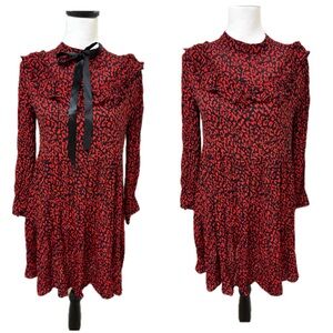 Zara dark Red Animal Print Tiered Ruffle‎ Babydoll dress XS coquette lolita